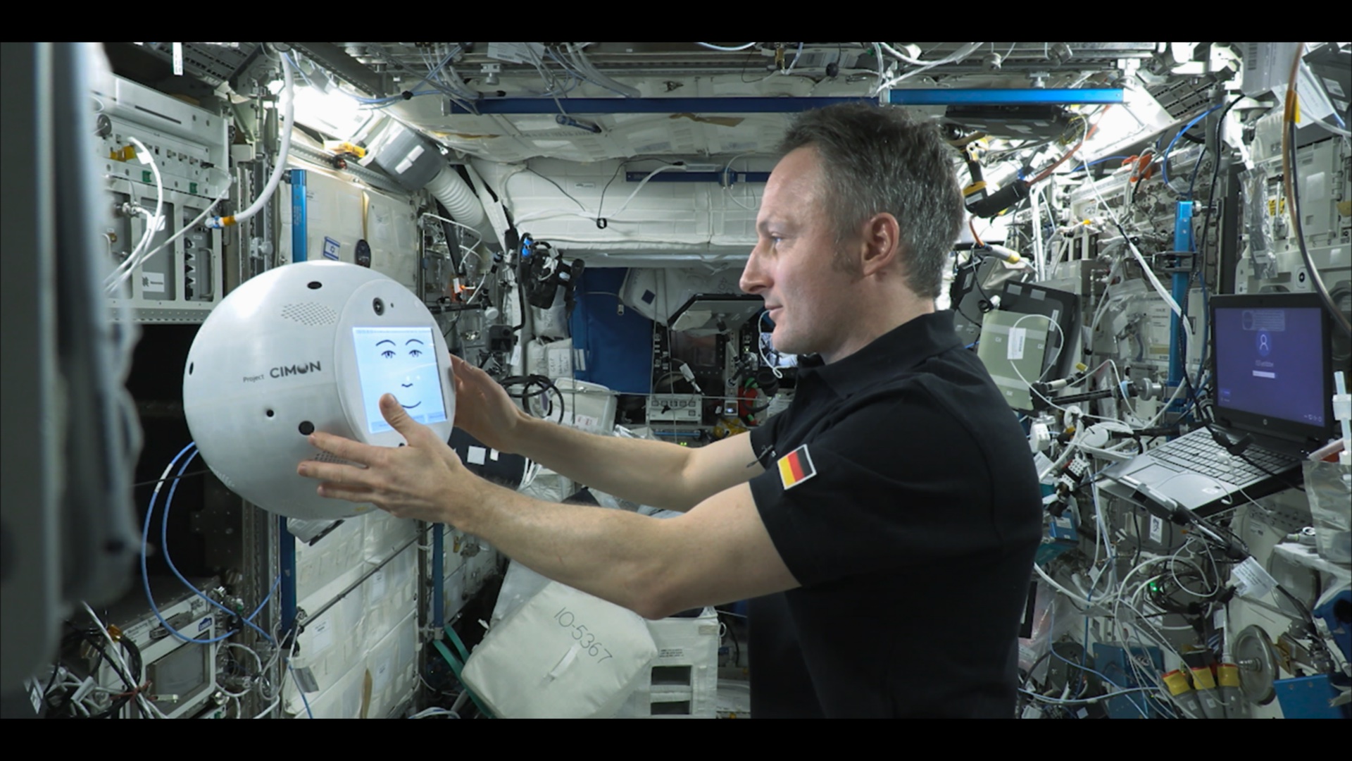 Astronaut Matthias Maurer with CIMON aboard the International Space Station